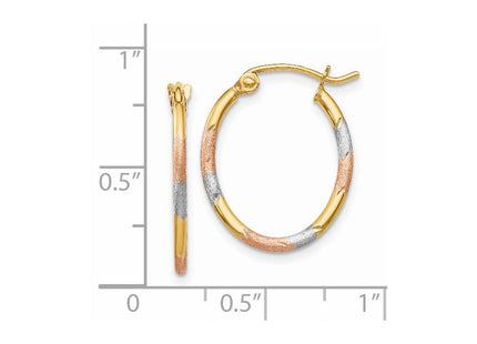 14K w/White and Rose Rhodium Diamond Cut Hoop Earrings (Style TL637)
