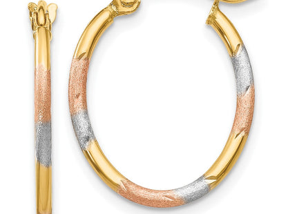 14K w/White and Rose Rhodium Diamond Cut Hoop Earrings (Style TL637)
