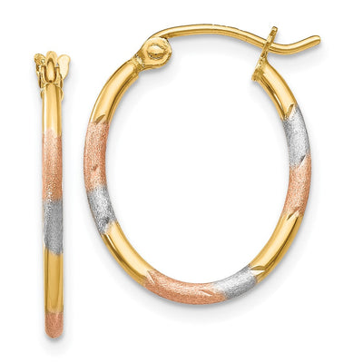 14K w/White and Rose Rhodium Diamond Cut Hoop Earrings, 20 x 16mm