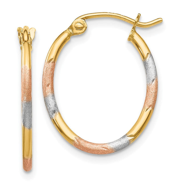 14K w/White and Rose Rhodium Diamond Cut Hoop Earrings, 20 x 16mm