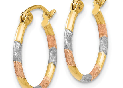 14K w/White and Rose Rhodium Satin & D/C Hoop Earrings (Style TL640)