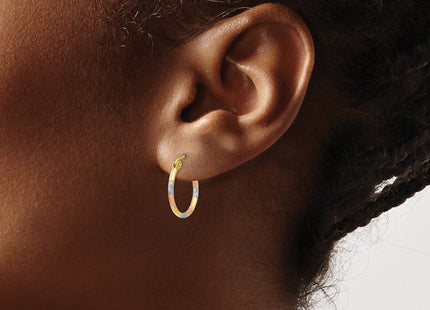 14K w/White and Rose Rhodium Satin & D/C Hoop Earrings (Style TL640)