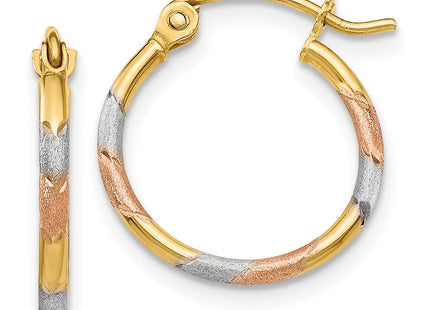 14K w/White and Rose Rhodium Satin & D/C Hoop Earrings (Style TL640)