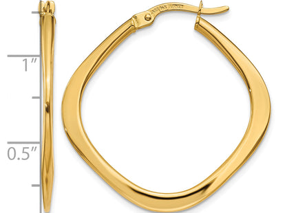 14K Tapered Square Hoop Earrings, 30 x 2mm