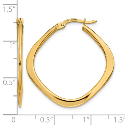 14K Tapered Square Hoop Earrings, 30 x 2mm