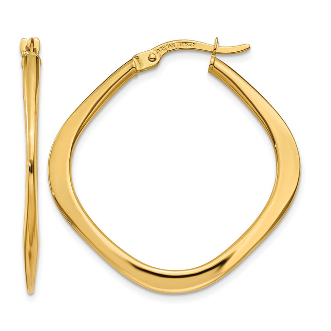 14K Tapered Square Hoop Earrings, 30 x 2mm