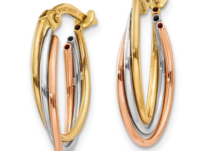 14k Tri-color Twisted Hoop Earrings, 18 x 3.5mm