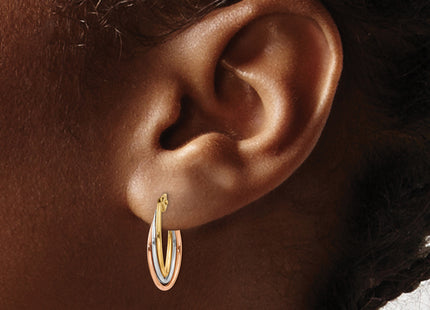 14k Tri-color Twisted Hoop Earrings, 18 x 3.5mm