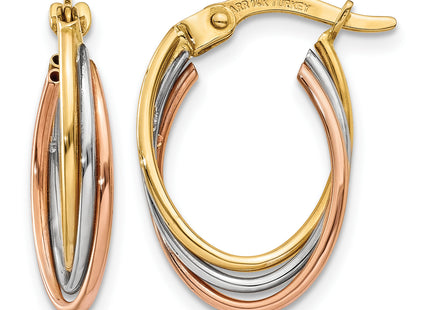 14k Tri-color Twisted Hoop Earrings, 18 x 3.5mm