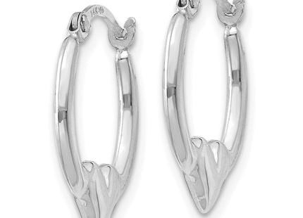 14k White Gold Heart Hoop Earrings, 16 x 2.75mm