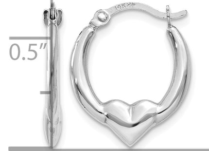 14k White Gold Heart Hoop Earrings, 16 x 2.75mm