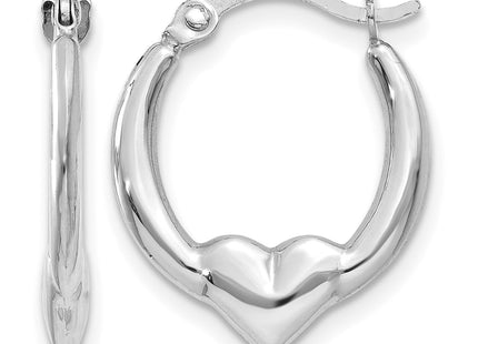 14k White Gold Heart Hoop Earrings, 16 x 2.75mm