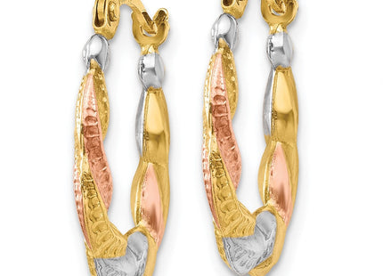 14K & White and Rose Rhodium Hollow Scalloped Hoop Earrings (Style TL761)