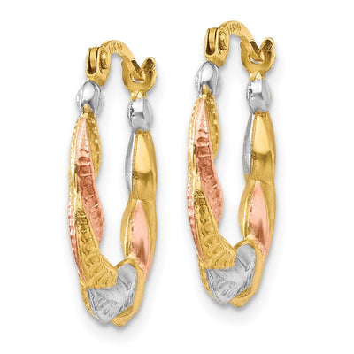 14K & White and Rose Rhodium Hollow Scalloped Hoop Earrings, 17 x 13mm