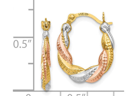 14K & White and Rose Rhodium Hollow Scalloped Hoop Earrings (Style TL761)