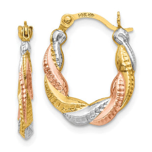 14K & White and Rose Rhodium Hollow Scalloped Hoop Earrings (Style TL761)