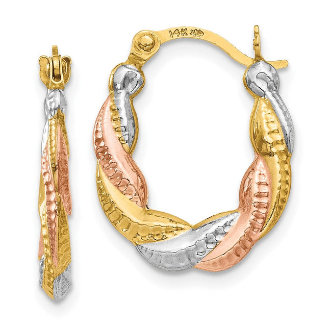 14K & White and Rose Rhodium Hollow Scalloped Hoop Earrings, 17 x 13mm