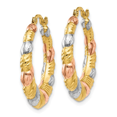 14K & White and Rose Rhodium Hollow Scalloped Hoop Earrings, 23 x 22mm
