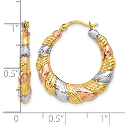 14K & White and Rose Rhodium Hollow Scalloped Hoop Earrings, 23 x 22mm
