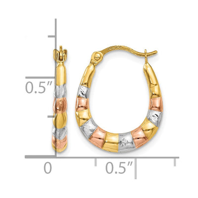 14K & White and Rose Rhodium Hollow Scalloped Hoop Earrings, 16 x 14mm