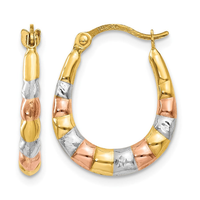14K & White and Rose Rhodium Hollow Scalloped Hoop Earrings, 16 x 14mm