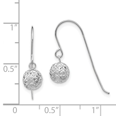 14K White Gold Diamond Cut Ball Dangle Earrings