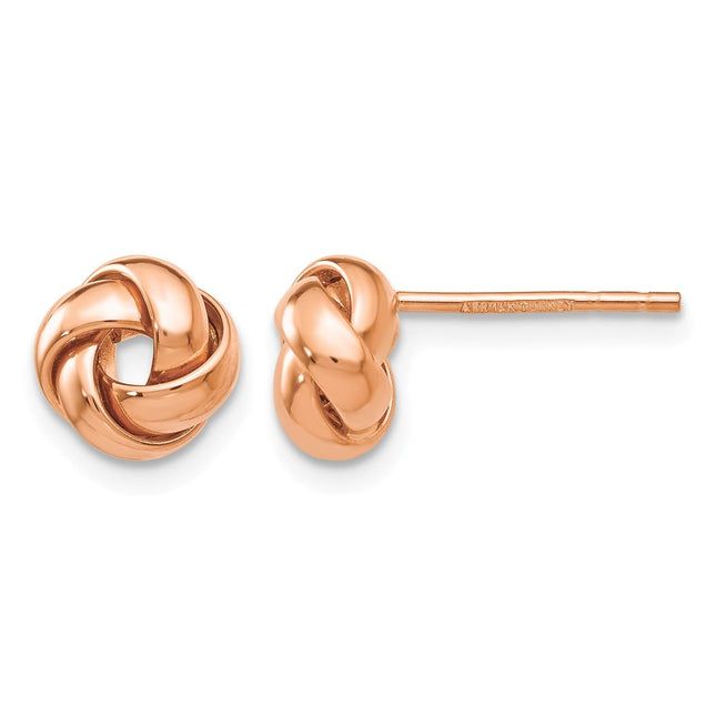 14k Rose Gold Polished Love Knot Post Earrings, 7.5 x 8mm