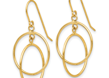 14K Polished Circles Dangle Earrings, 33 x 17mm