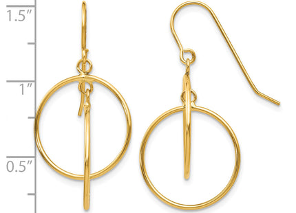 14K Polished Circles Dangle Earrings, 33 x 17mm
