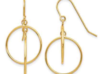 14K Polished Circles Dangle Earrings, 33 x 17mm