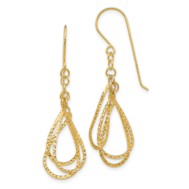 14K Polished Circles Dangle Earrings, 33 x 17mm