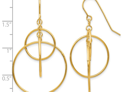 14K Polished Circles Dangle Earrings, 50 x 26mm