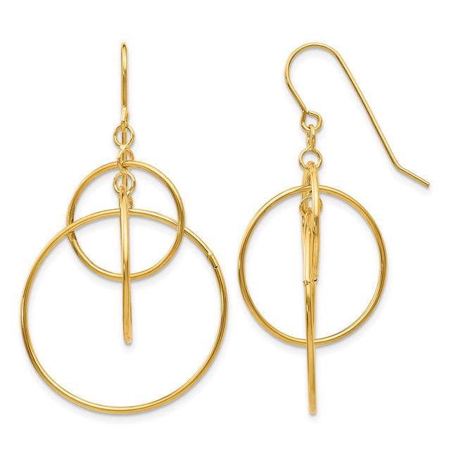 14K Polished Circles Dangle Earrings, 50 x 26mm