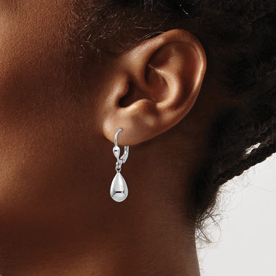 14K White Gold Polished Dangle Leverback Earrings, 29 x 7mm