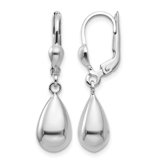 14K White Gold Polished Dangle Leverback Earrings, 29 x 7mm