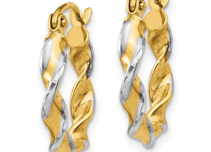 14k w/ White Rhodium Polished Fancy Twisted Hoop Earrings (Style TM232)