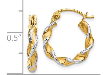14k w/ White Rhodium Polished Fancy Twisted Hoop Earrings (Style TM232)
