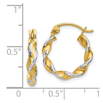 14K w/ White Rhodium Polished Fancy Twisted Hoop Earrings, 15 x 2.75mm