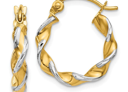14k w/ White Rhodium Polished Fancy Twisted Hoop Earrings (Style TM232)