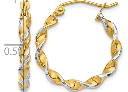 14k w/ White Rhodium Polished Fancy Twisted Hoop Earrings, 20 x 2.75mm