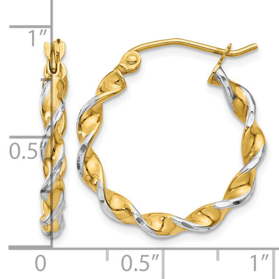 14K w/ White Rhodium Polished Fancy Twisted Hoop Earrings, 20 x 2.75mm