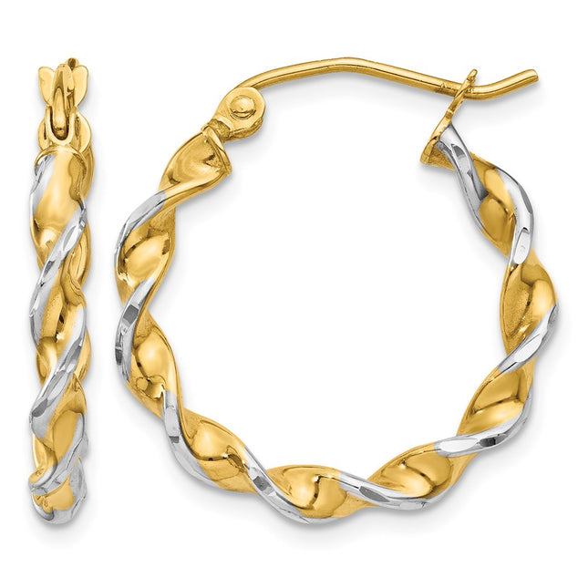 14k w/ White Rhodium Polished Fancy Twisted Hoop Earrings, 20 x 2.75mm