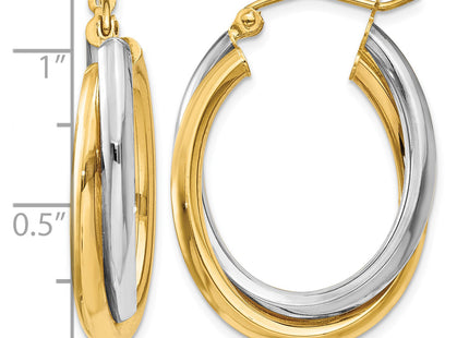 14k Two-tone Polished Double Oval Hoop Earrings, 29 x 6mm