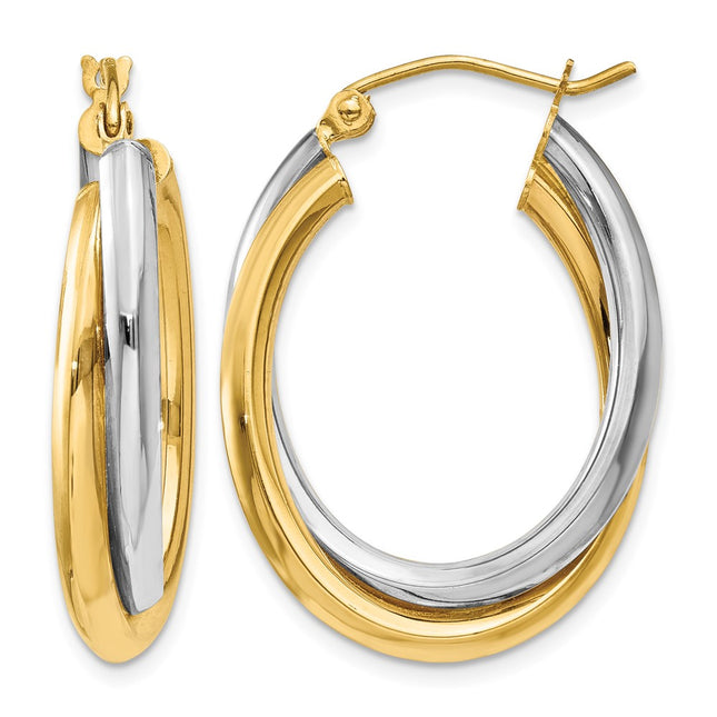 14k Two-tone Polished Double Oval Hoop Earrings, 29 x 6mm
