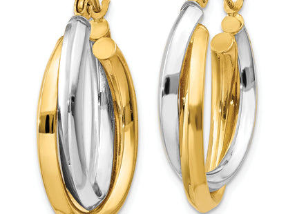 14k Two-tone Polished Double Oval Hoop Earrings, 23 x 3.5mm