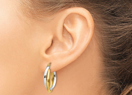 14k Two-tone Polished Double Oval Hoop Earrings, 23 x 3.5mm