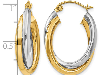 14k Two-tone Polished Double Oval Hoop Earrings, 23 x 3.5mm