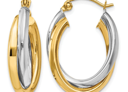 14k Two-tone Polished Double Oval Hoop Earrings, 23 x 3.5mm