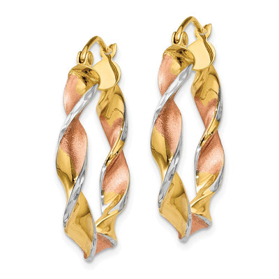 14K & Rhodium Twisted Hoop Earrings, 19 x 25mm