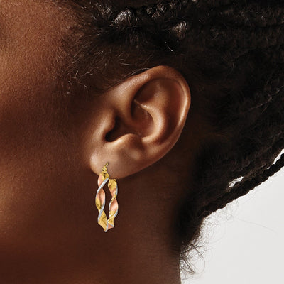 14K & Rhodium Twisted Hoop Earrings, 19 x 25mm